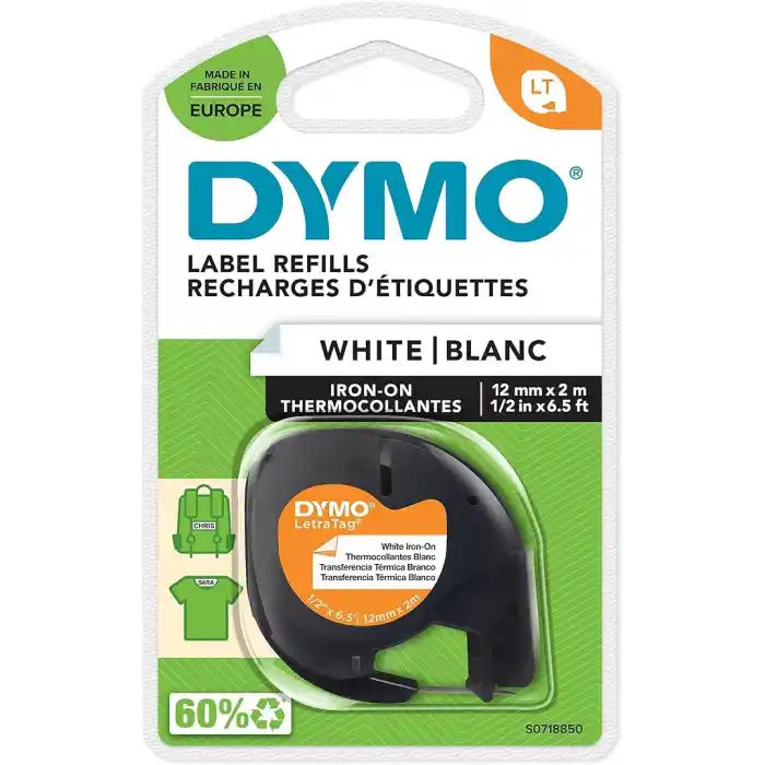 Dymo S0718850, LetraTag Ütü Transfer Şerit (12 mm x 2 mt), Beyaz