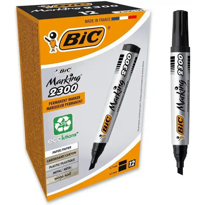 BIC Marker 2300 Kesik Uçlu Permanent Markör, Siyah,