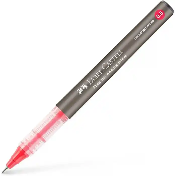 Faber-Castell Free Ink Roller Kalem 0.5, Kırmızı, Silinmez Kalıcı Mürekkep, İğne Uçlu, Akıcı Yazım, Mürekkep Göstergeli