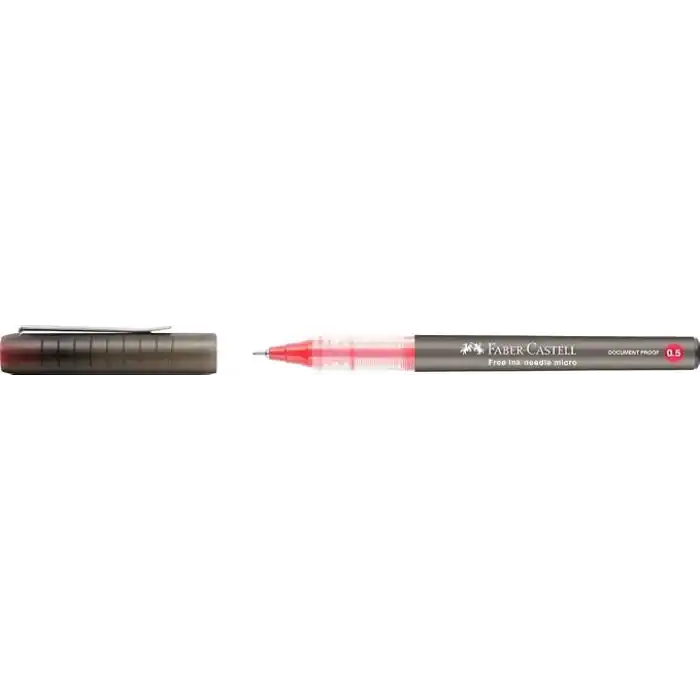 Faber-Castell Free Ink Roller Kalem 0.5, Kırmızı, Silinmez Kalıcı Mürekkep, İğne Uçlu, Akıcı Yazım, Mürekkep Göstergeli