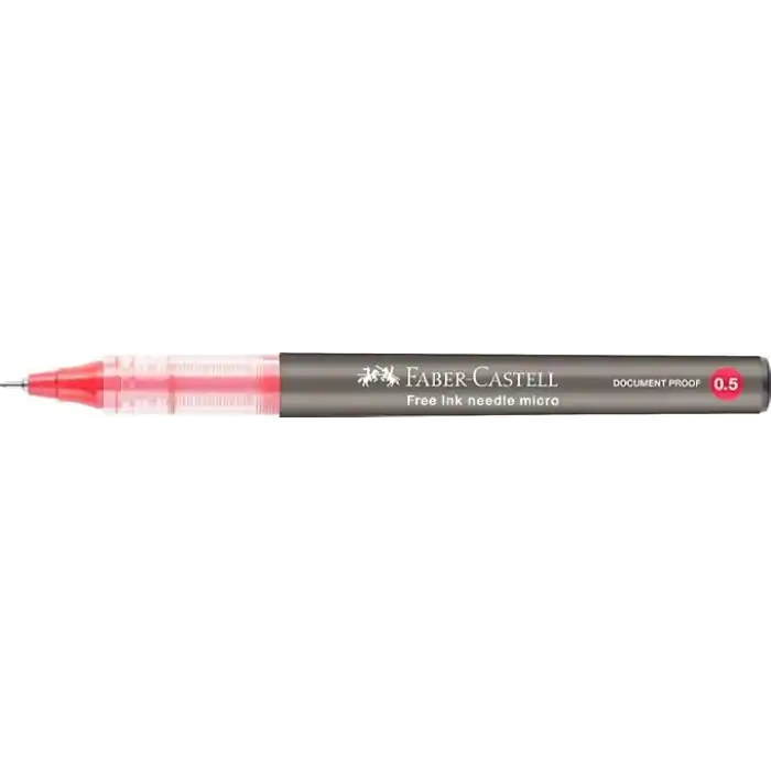 Faber-Castell Free Ink Roller Kalem 0.5, Kırmızı, Silinmez Kalıcı Mürekkep, İğne Uçlu, Akıcı Yazım, Mürekkep Göstergeli