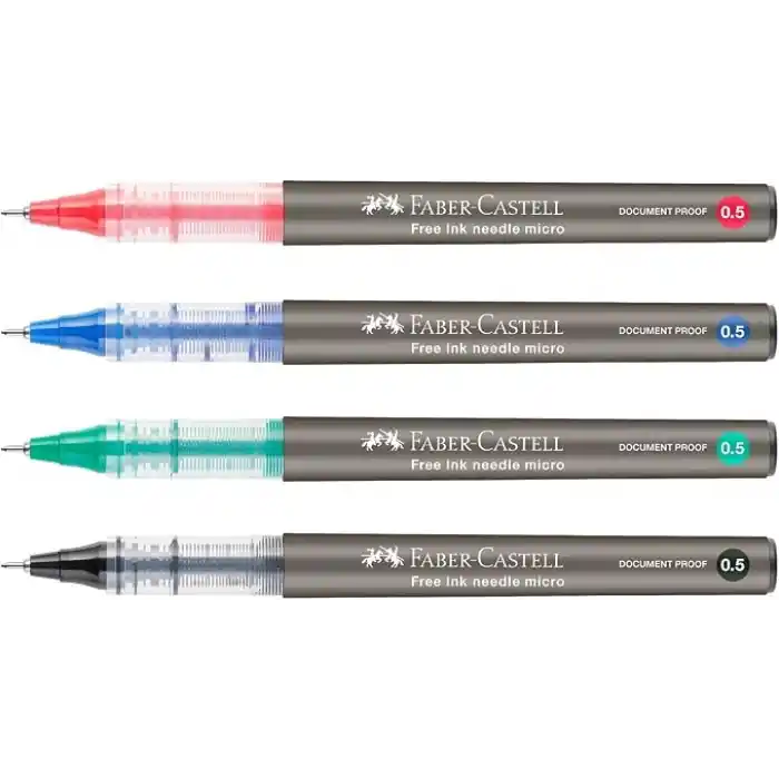 Faber-Castell Free Ink Roller Kalem 0.5, Kırmızı, Silinmez Kalıcı Mürekkep, İğne Uçlu, Akıcı Yazım, Mürekkep Göstergeli