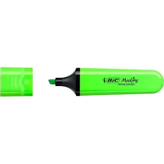 BIC Marking Flat Higlighter Fosforlu Kalem 12li Kutu, Yeşil Fosforlu Kalem, Su Bazlı, Hızlı Kuruyan Mürekkep