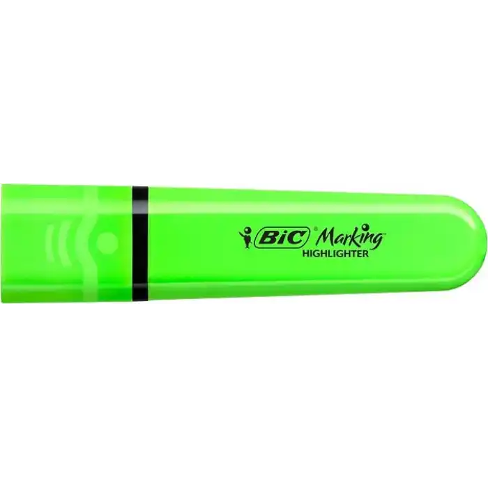 BIC Marking Flat Higlighter Fosforlu Kalem 12li Kutu, Yeşil Fosforlu Kalem, Su Bazlı, Hızlı Kuruyan Mürekkep