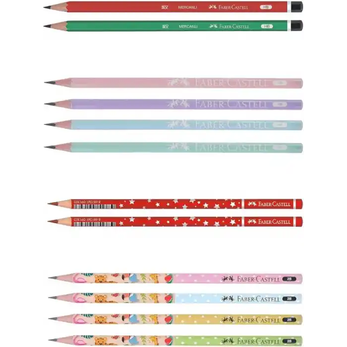 Faber-Castell HB-2B 12li Kurşun Kalem Seti,Mercanlı, Şövalye,Başlık Kalemi,Sevimli Dostlar Temalı