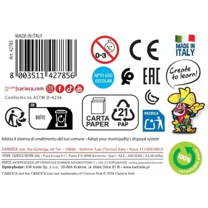 Carioca Fosforlu Yıkanabilir Keçeli Boya Kalemi 8li