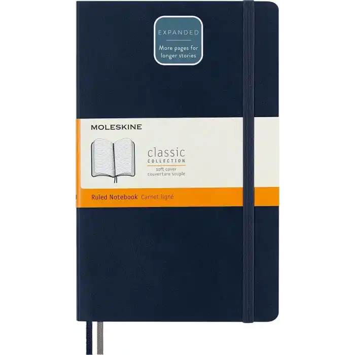 Moleskine Çizgili Kalın Safir Mavi Defter L Boy Yumuşak Kapak (Expanded)