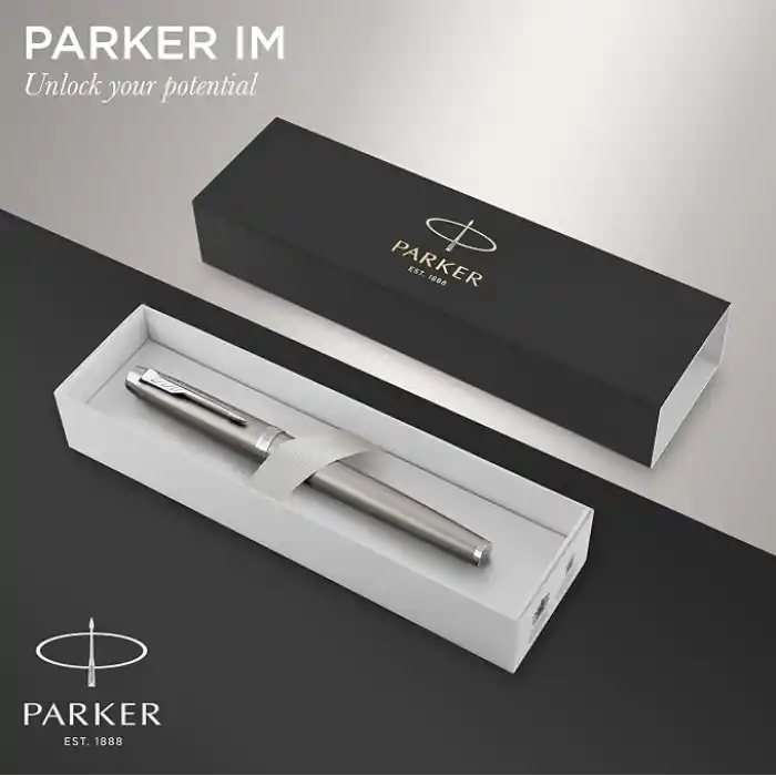PARKER IM doldurucu | Krom süslemeli paslanmaz çelik | Orta uçlu ve mavi mürekkepli dolma kalem | hediye kutusu