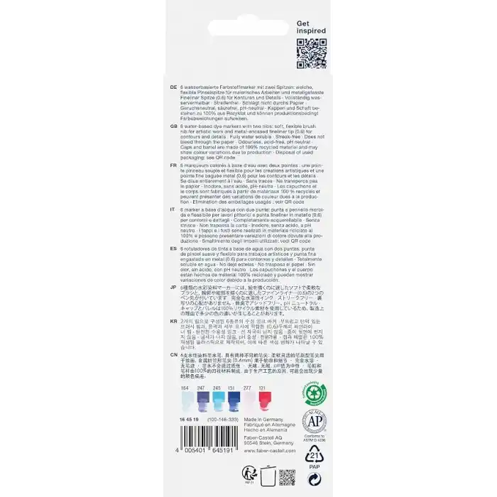 Faber-Castell Goldfaber Aqua Çift Uç Markör Kaligrafi 6’lı Seaside, Fırça ve Fineliner, Solmaya Dayanıklı Mürekkep, Çevre Dostu
