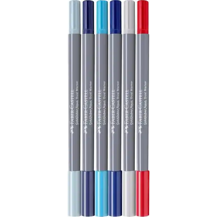 Faber-Castell Goldfaber Aqua Çift Uç Markör Kaligrafi 6’lı Seaside, Fırça ve Fineliner, Solmaya Dayanıklı Mürekkep, Çevre Dostu