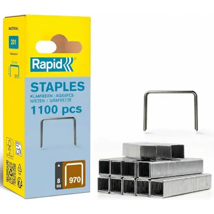 Rapid 970 tel zımba, bacak uzunluğu 8 mm, galvanizli çelik, 1120 paket