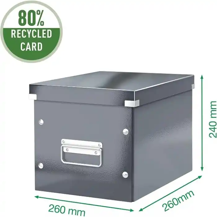 Leitz Click & Store Orta Boy Küp Saklama Kutusu 61090095, Siyah, Metal Kulplu, 260x240x260 mm