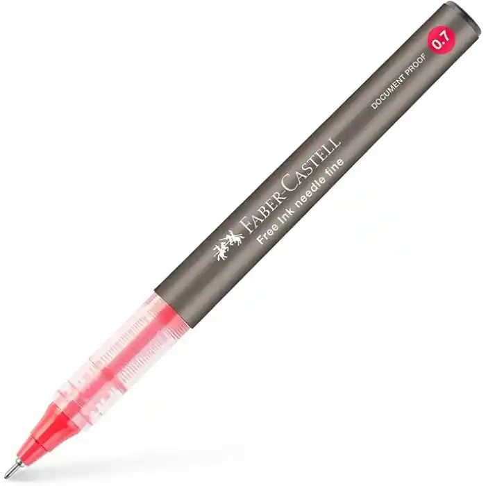 Faber-Castell Free Ink Roller Kalem 0.7, Kırmızı, Silinmez Kalıcı Mürekkep, İğne Uçlu, Akıcı Yazım, Mürekkep Göstergeli