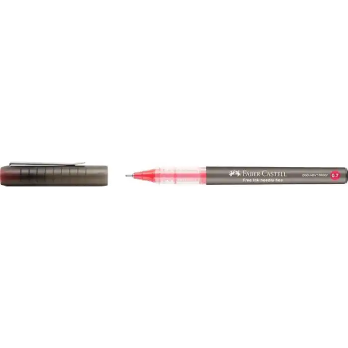 Faber-Castell Free Ink Roller Kalem 0.7, Kırmızı, Silinmez Kalıcı Mürekkep, İğne Uçlu, Akıcı Yazım, Mürekkep Göstergeli
