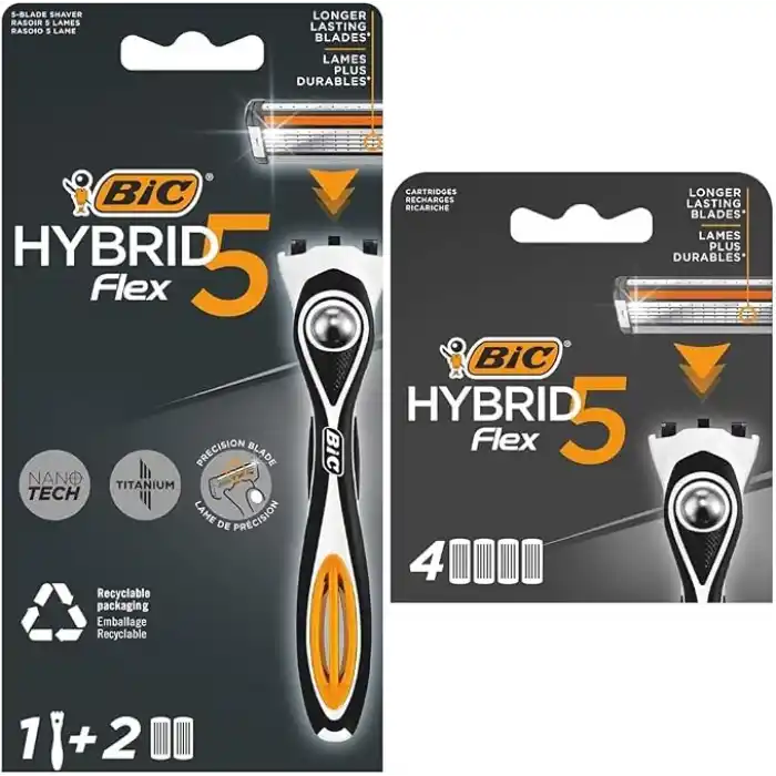 BIC Hybrid 5 Flex 1 Sap & 2 Başlık Erkek Tıraş Bıçağı ve 4lü Yedek Tıraş Bıçağı Kartuşu Seti
