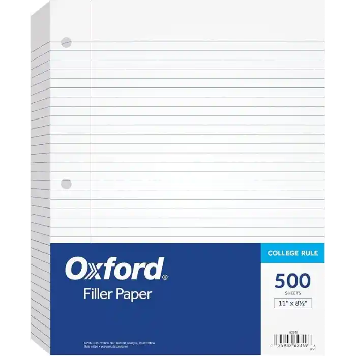 Tops Notebook Filler Kağıdı, College Çizgili, 27,9 x 21,6 cm, 3 Delikli, Ağırlık, Orta Büyüklükte, Beyaz, 500 Yaprak/Paket (62349)