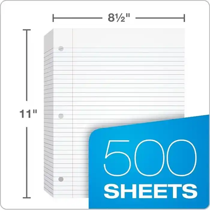 Tops Notebook Filler Kağıdı, College Çizgili, 27,9 x 21,6 cm, 3 Delikli, Ağırlık, Orta Büyüklükte, Beyaz, 500 Yaprak/Paket (62349)
