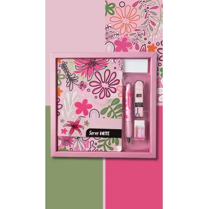 SERVE DEFTER SETI - DESENLİ SEKER PEMBE ÖZEL KUTUDA