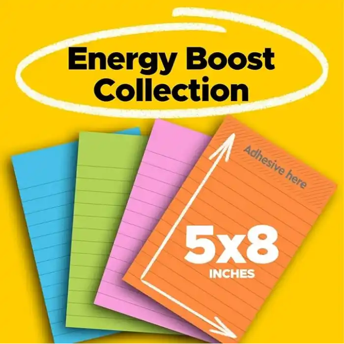 Post-it Süper Yapışkan Çizgili Notlar, 4 Yapışkan Not Defteri, 12,7 x 20,32 cm, Yurdunuzda, Evinizde veya Ofisinizde Organizasyon için İdeal, Energy Boost Koleksiyonu