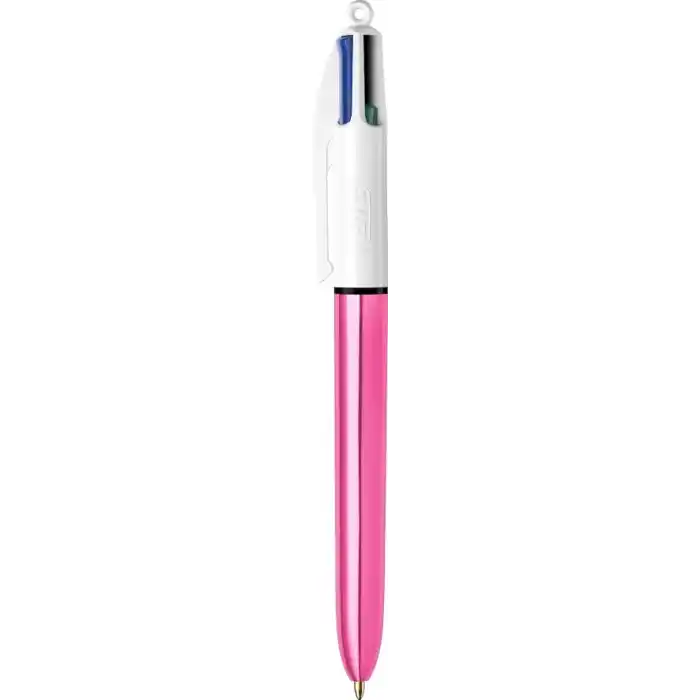 BIC 4 Colours Shine Pembe Gövde Tükenmez Kalem 12li Kutu, 4 Renk (Mavi, Siyah,Yeşil ve Kırmızı), 1.0 mm. Uç