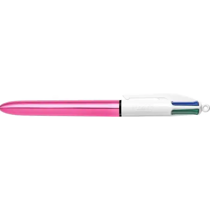 BIC 4 Colours Shine Pembe Gövde Tükenmez Kalem 12li Kutu, 4 Renk (Mavi, Siyah,Yeşil ve Kırmızı), 1.0 mm. Uç