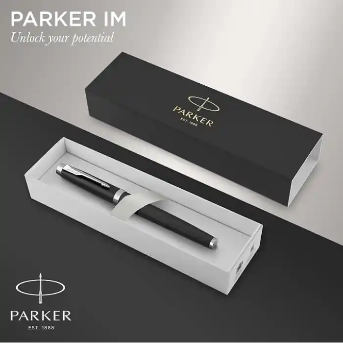 PARKER IM Dolma Kalem | Krom Süslü Mat Siyah | Mavi Mürekkepli Orta Uç | Hediye Kutusu