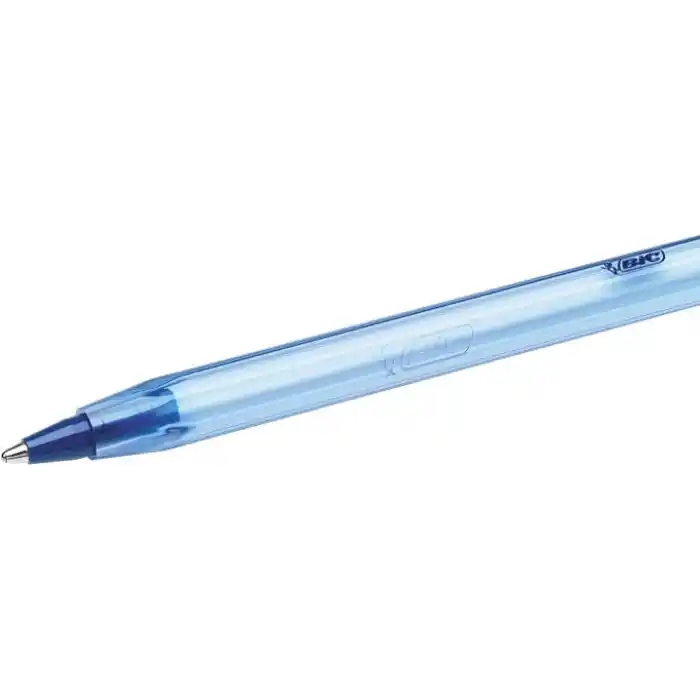 BIC Cristal Soft Tükenmez Kalem, Mavi, 50li Kutu, 1.2 mm Orta Kalınlıkta Uç, Şeffaf Gövde, Delikli Kapak