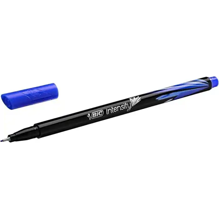 BIC Intensity Fine Liner İnce Uçlu Mavi Keçeli Kalem 12li Kutu, 0.4 mm İnce Kalınlıkta Uç, Su Bazlı Mürekkep