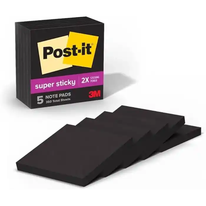 Post-it S per Yap kan Notlar, 3x3 in, 5 Ped, 2x Yap t rma G c, Siyah (654-5SSSC)