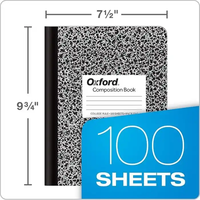 Oxford Kompozisyon not defterleri, okul malzemeleri, okul için not defterleri, okul ve ofis için Compbook defteri, dergi, kolej kağıdı, 24,5 x 19,8 cm, 100 yaprak, siyah, 6 adet (63767)