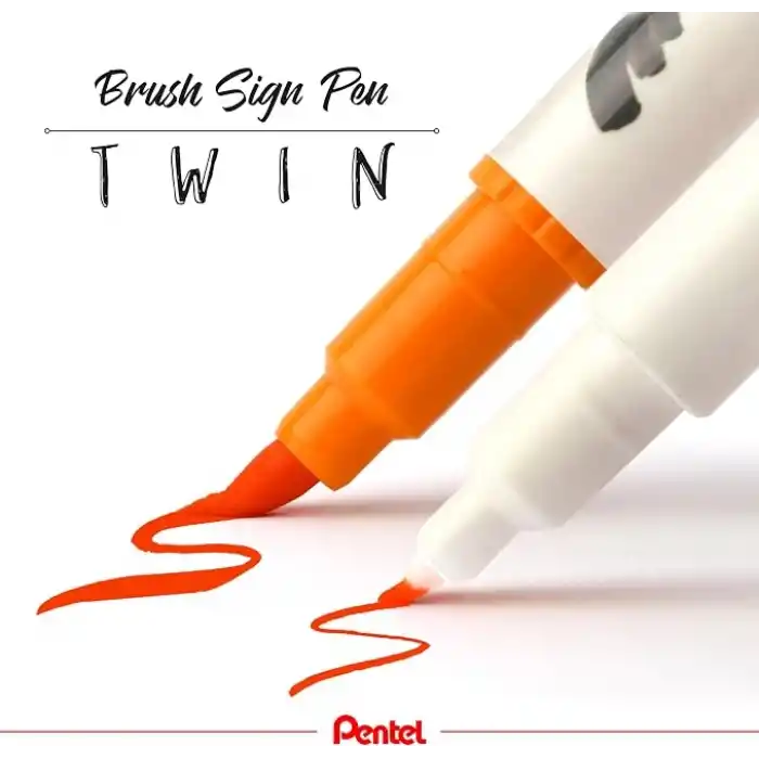 Pentel Brush Sing Pen Twin Çift Taraflı Fırça Uçlu Kalem ÇELİK MAVİSİ