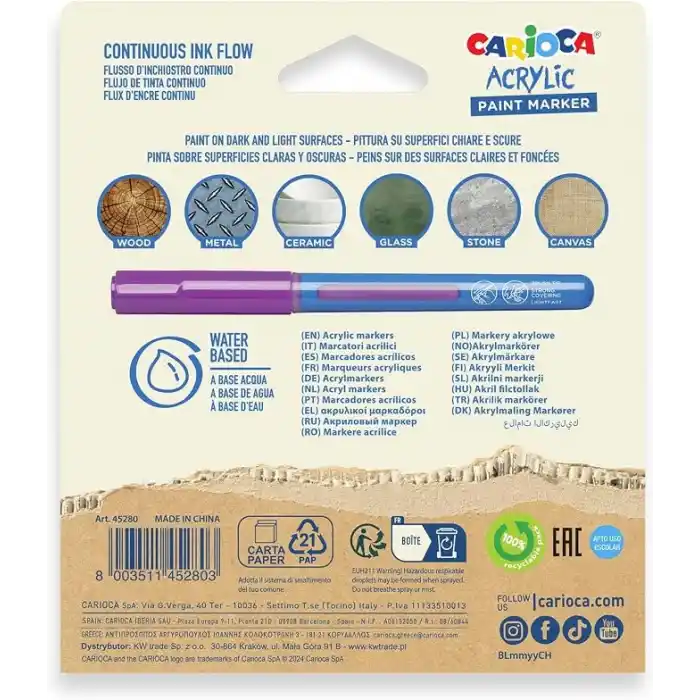 Carioca Akrilik Paint Marker Su Bazli Fırça Uçlu 5Li