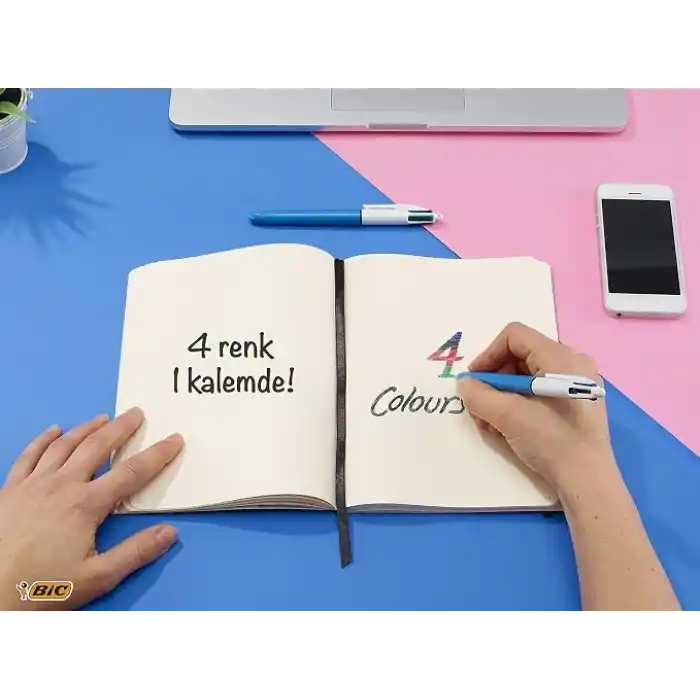 BIC 4 Colours Message Tükenmez Kalem 12Li Kutu, 1.0mm Uç, Tek Kalemde Mavi, Kırmızı, Yeşil ve Siyah Renkler
