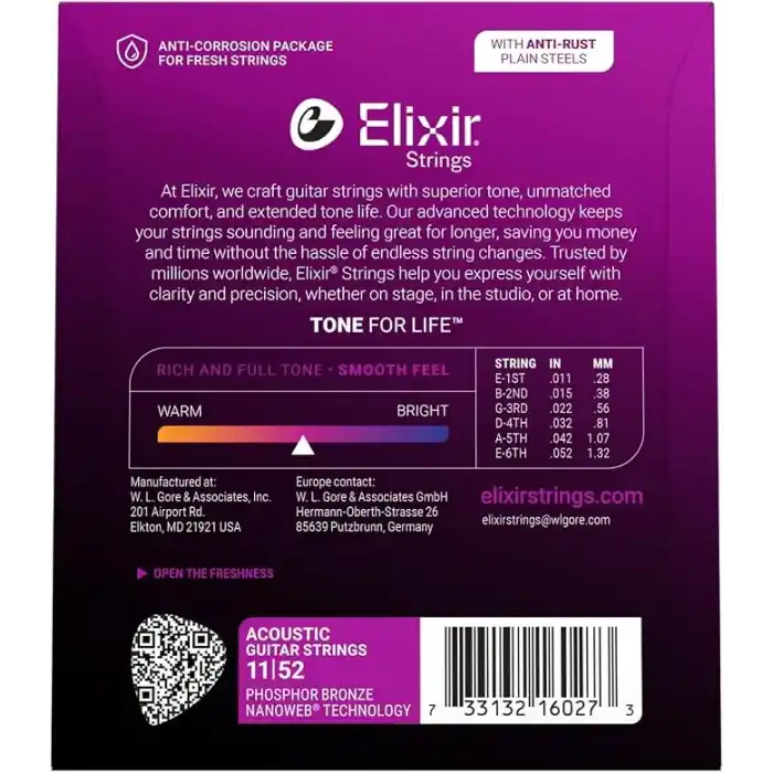 Elixir 16027 Nanoweb Phosphor Bronze Akustik Gitar Teli (11-52)