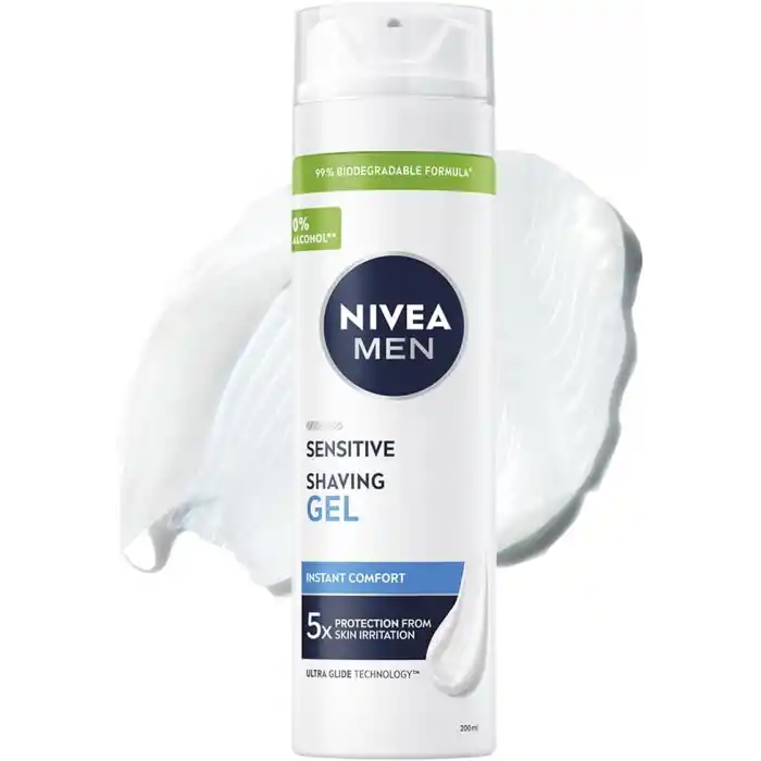 NIVEA MEN Erkek Hassas Tıraş Jeli 200 ml,Tahrişe ve Yanmaya Karşı Koruma,Alkolsüz Formül,Hassas Ciltlere Özel