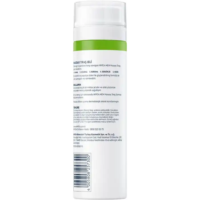 NIVEA MEN Erkek Hassas Tıraş Jeli 200 ml,Tahrişe ve Yanmaya Karşı Koruma,Alkolsüz Formül,Hassas Ciltlere Özel