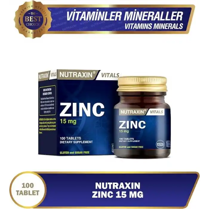 Nutraxin Vitals Zinc 15 mg 100 Tablet Takviye Edici Gıda
