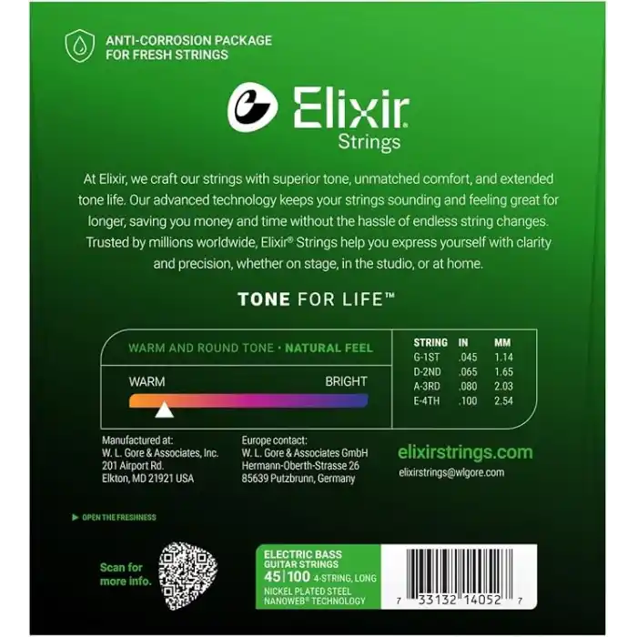 Elixir 14052 Nanoweb Light 4 Telli Bas Gitar Teli (45-100)