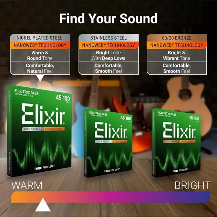 Elixir 14052 Nanoweb Light 4 Telli Bas Gitar Teli (45-100)