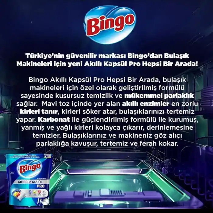 Bingo Akıllı Kapsül Pro Bulaşık Makinesi Deterjanı Tableti 80li