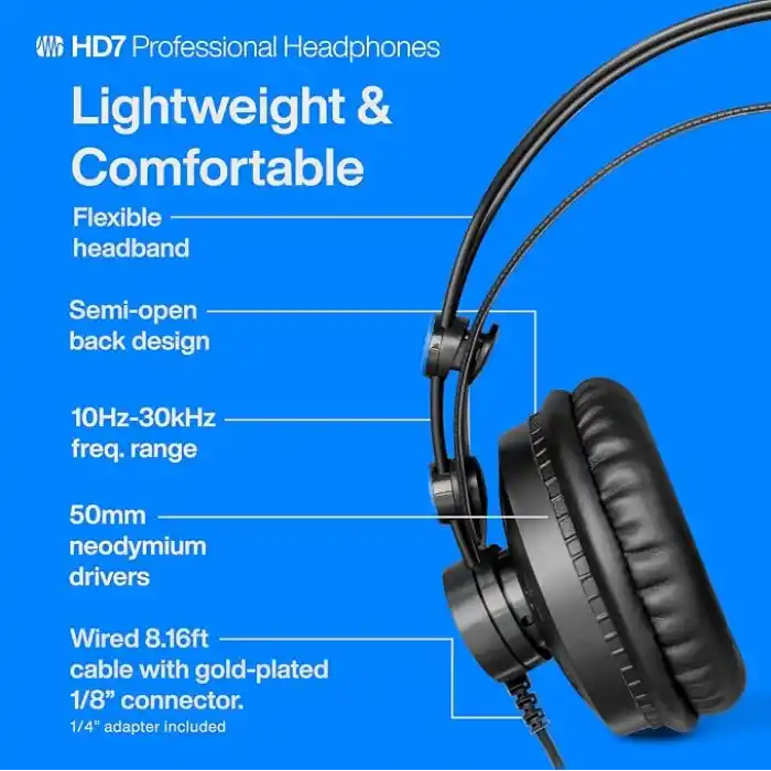 Presonus HD7-A, Profesyonel Dinleme Kulaklığı, Kulak Üstü, Siyah