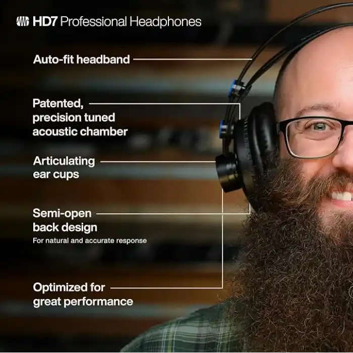 Presonus HD7-A, Profesyonel Dinleme Kulaklığı, Kulak Üstü, Siyah