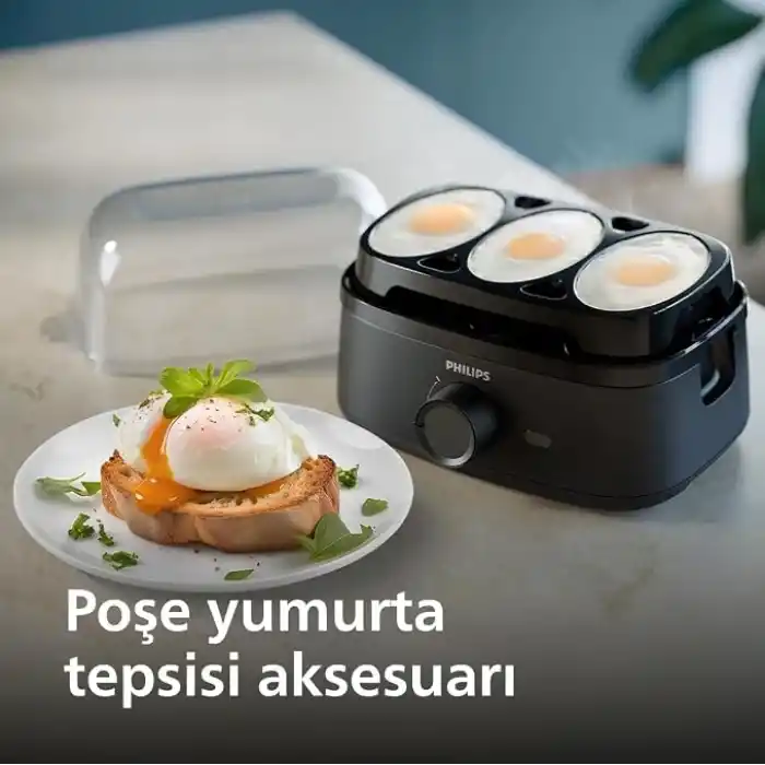 Philips Yumurta Pişirici 3000 Serisi, Aile Boyu 6 Yumurtaya Kadar (yumuşak, orta, sert, poşe), Kolay temizlenir, Poşe Tepsisi ve Yumurta Delici Aksesuarı, 400W Güç, Kompakt Tasarım (HD9137/91)