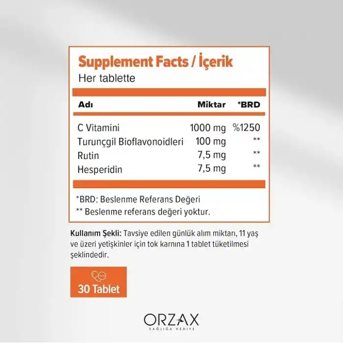 Ocean C Vitamini 1000 mg + Bioflavonoidler Antioksidan içeren Takviye Edici Gıda (1 x 30 tablet)