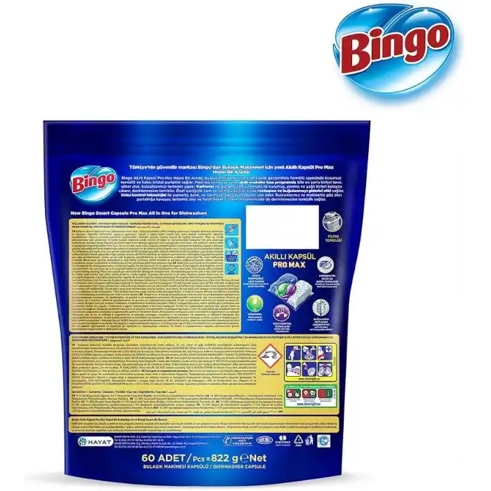 Bingo Akıllı Kapsül Pro Max Bulaşık Makinesi Deterjanı Tableti 60lı