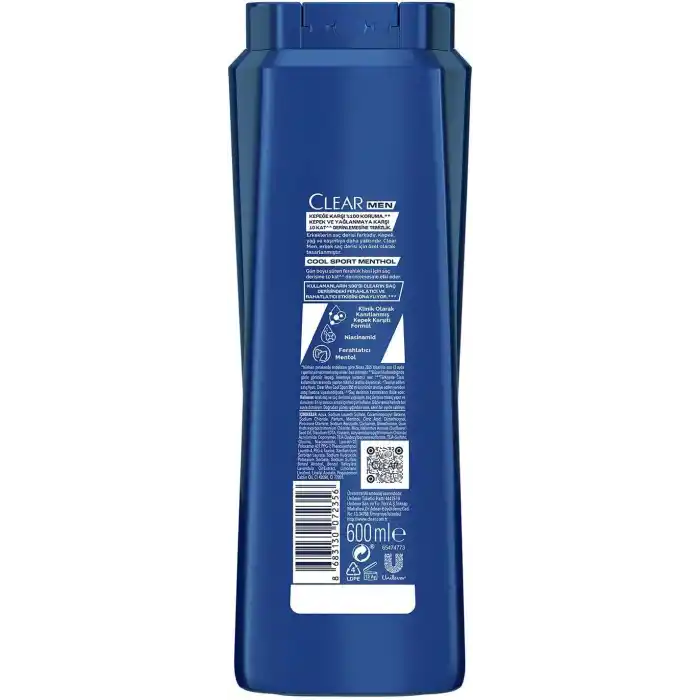 Clear Men Erkek Şampuan Cool Sport Menthol Kepeğe Karşı Etkili 600 ml