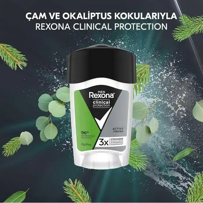 Rexona Clinical Protection Erkek Stick Deodorant Active Fresh Ter Kokusuna Karşı Koruma 45 ML