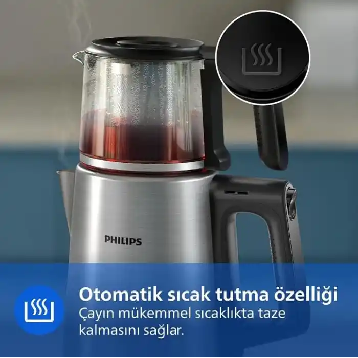Otomatik Sıcak Tutma, 0.9L Cam Demlik, 1900W Güç, Paslanmaz Çelik Demlik, 1.8L Geniş Kapasiteli Dayanıklı Inox Taban (HD7350/00)