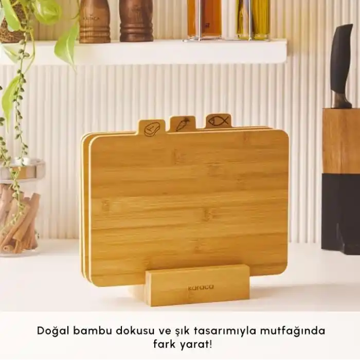 Karaca Triple 4 Parça Ayaklı Bambu Kesme Tahtası Seti