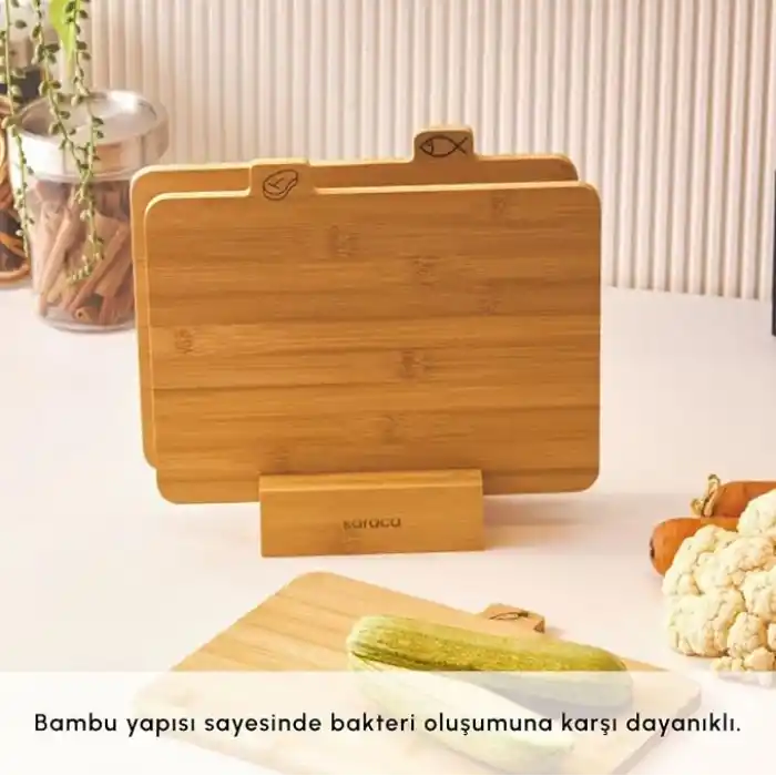 Karaca Triple 4 Parça Ayaklı Bambu Kesme Tahtası Seti